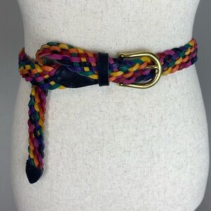 Rainbow Genuine Leather Braided Belt with Gold Buckle Pride Adjustable Size